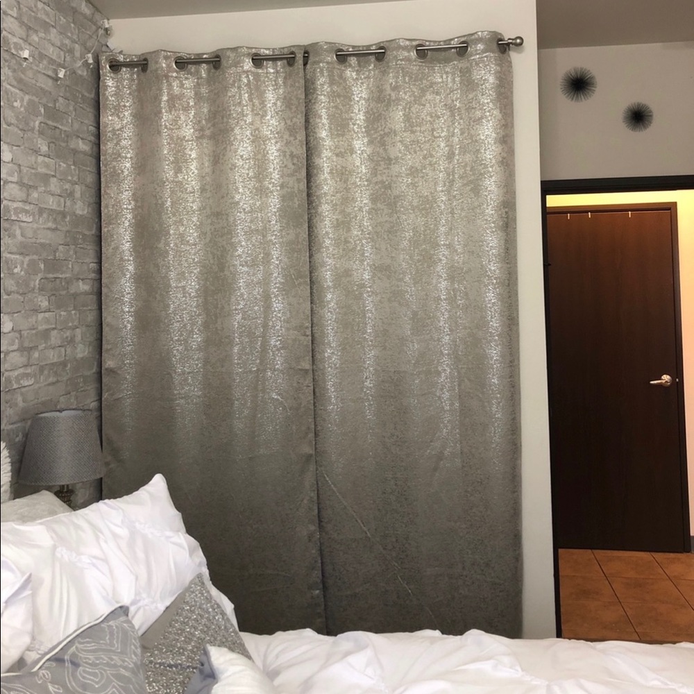 2 curtain panels. Shimmery grey